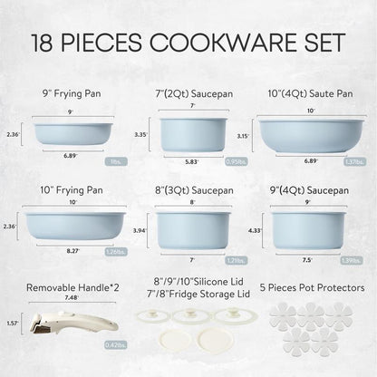 Detachable Handle Nonstick Cookware Set, 18pcs