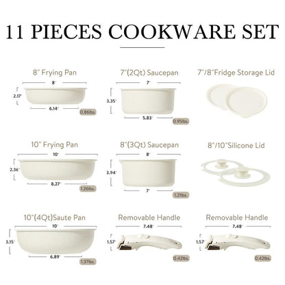 Detachable Handle Nonstick Cookware Set, 18pcs